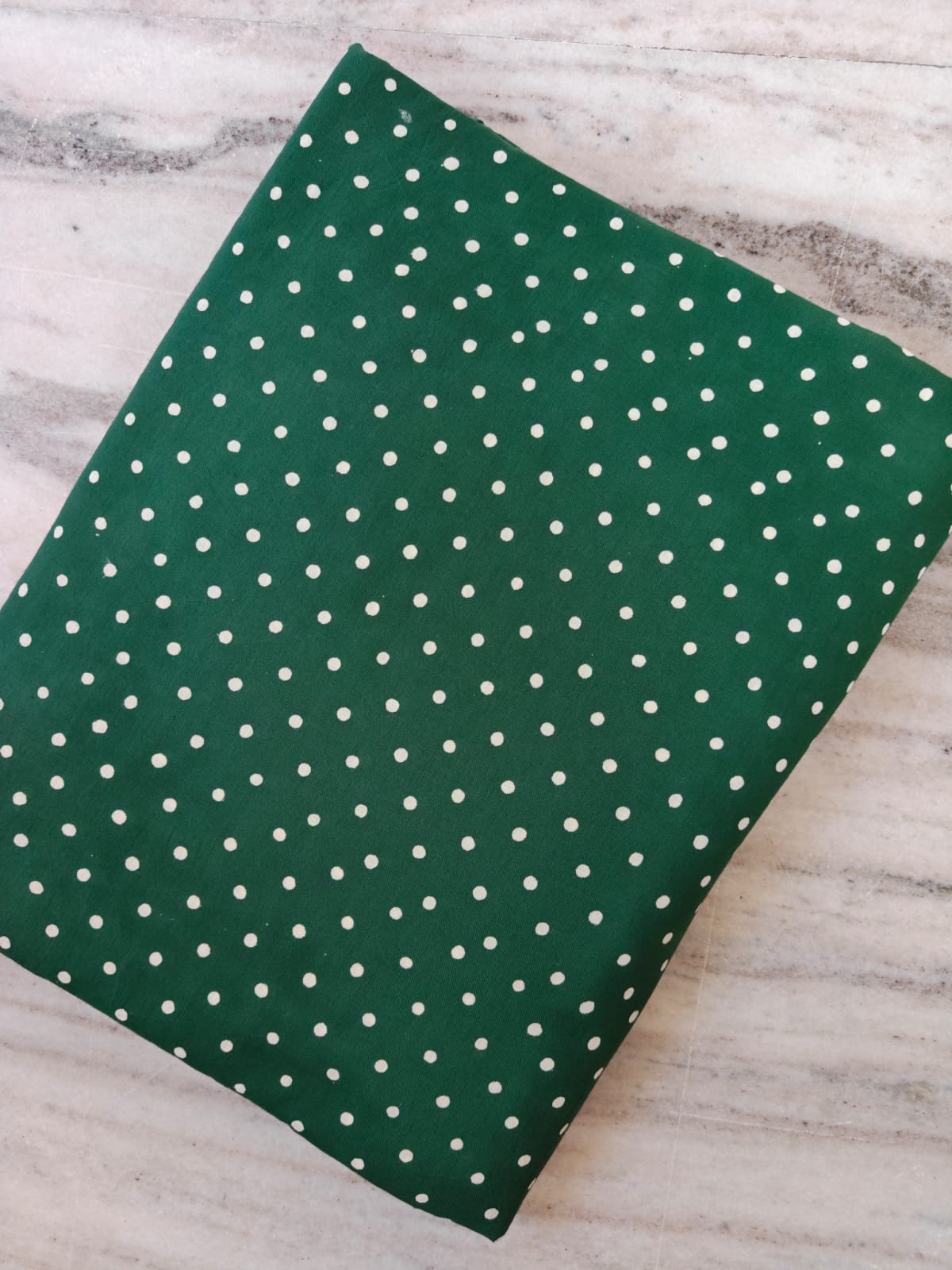 Green Polka Dot Cotton Fabric, Dark Green Fabric with White Dots, Quilting Cotton, Sewing Fabric, Dressmaking Fabric, Classic Dot Print