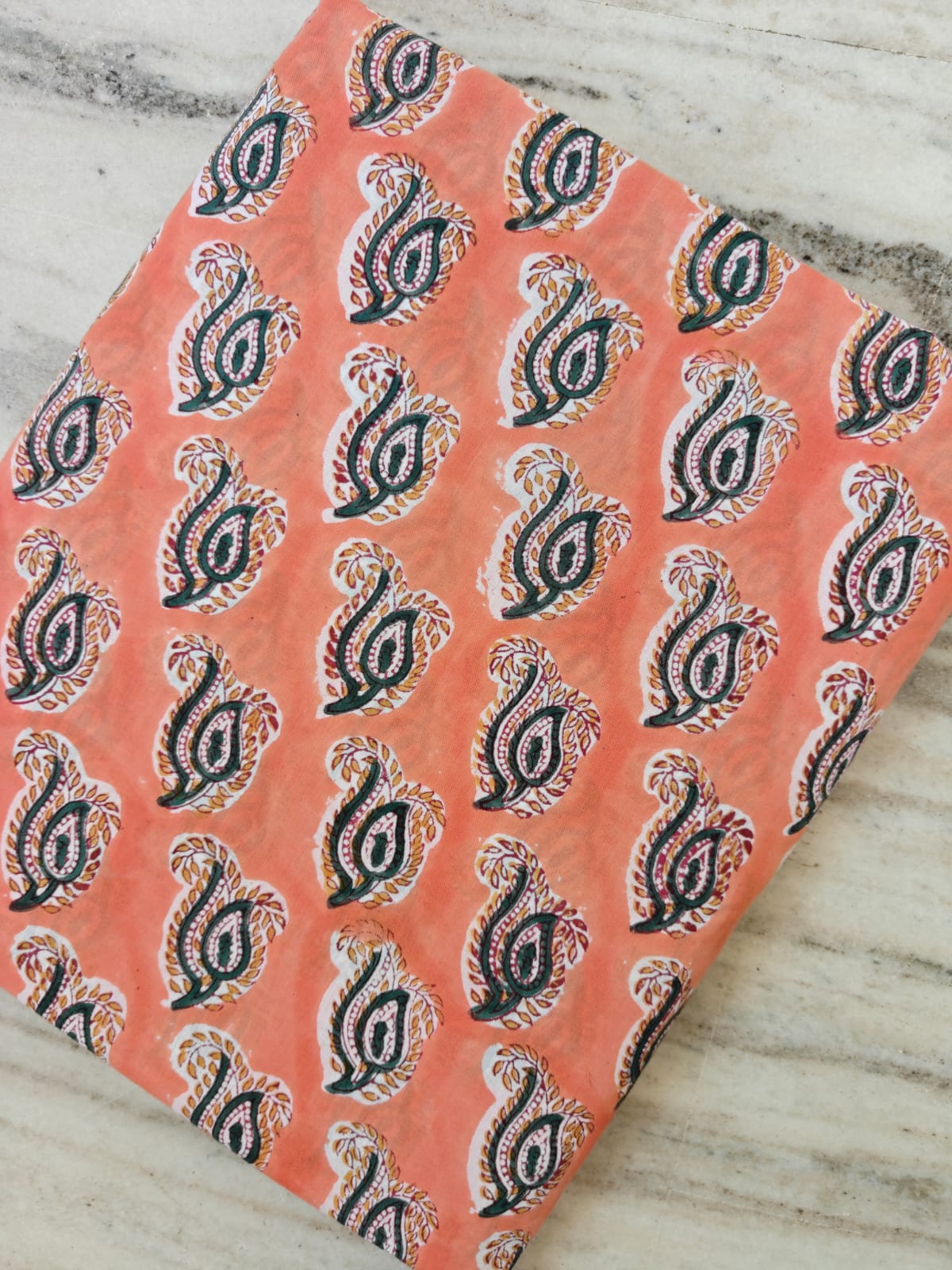 Paisley Cotton Fabric by the Yard, Peach Block Print Fabric, Indian Paisley Cotton Material, Boho Quilting Sewing Craft Fabric, Napkins