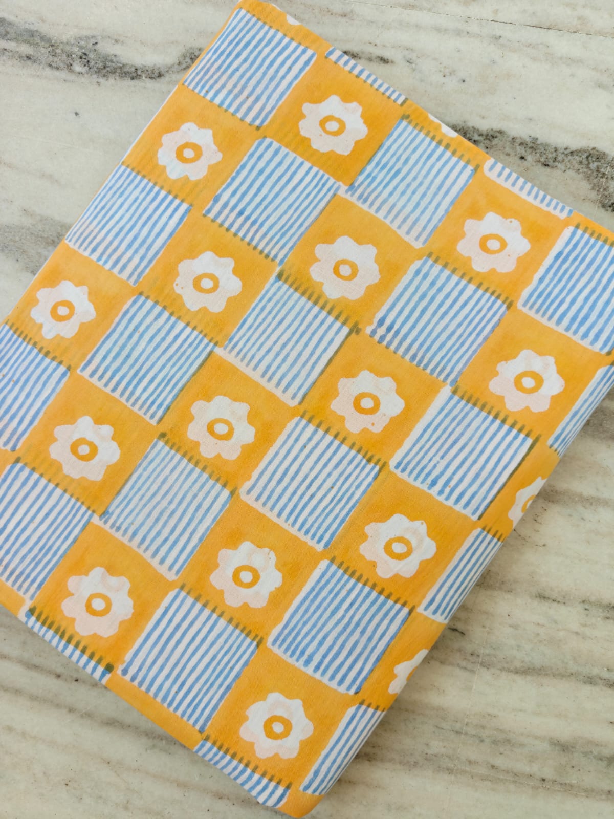 Yellow Floral Check Cotton Fabric by Yard, Retro Geometric Cotton Fabric, Blue Stripe Printed Fabric, Sewing Craft Fabric, Loose Fabric