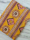 Yellow Tribal Print Cotton Fabric by the Yard, Ethnic Block Print Fabric, Boho Cotton Material, Geometric Stripe Fabric for Quilting Sewing