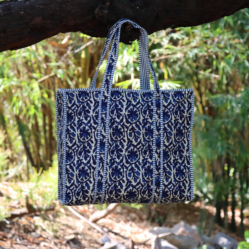 Handmade Cotton Tote Bag | Quilted Block Print Tote | Fabric Shoulder Bag | Boho Everyday Tote | Eco Friendly Gift | Gift For Women's (Copy)
