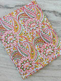 Indian Cotton Paisley Fabric, Floral Block Print Fabric, Handmade Cotton Fabric by Yard, Pink Yellow Floral Fabric, Craft Quilting Fabric