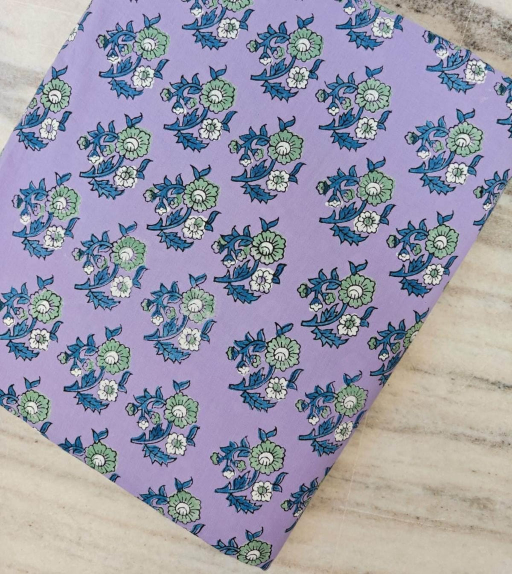 Lavender Floral Block Print Cotton Fabric | Indian Hand Block Printed Buta Fabric | Purple Floral Cotton for Sewing Quilting Dress Craft
