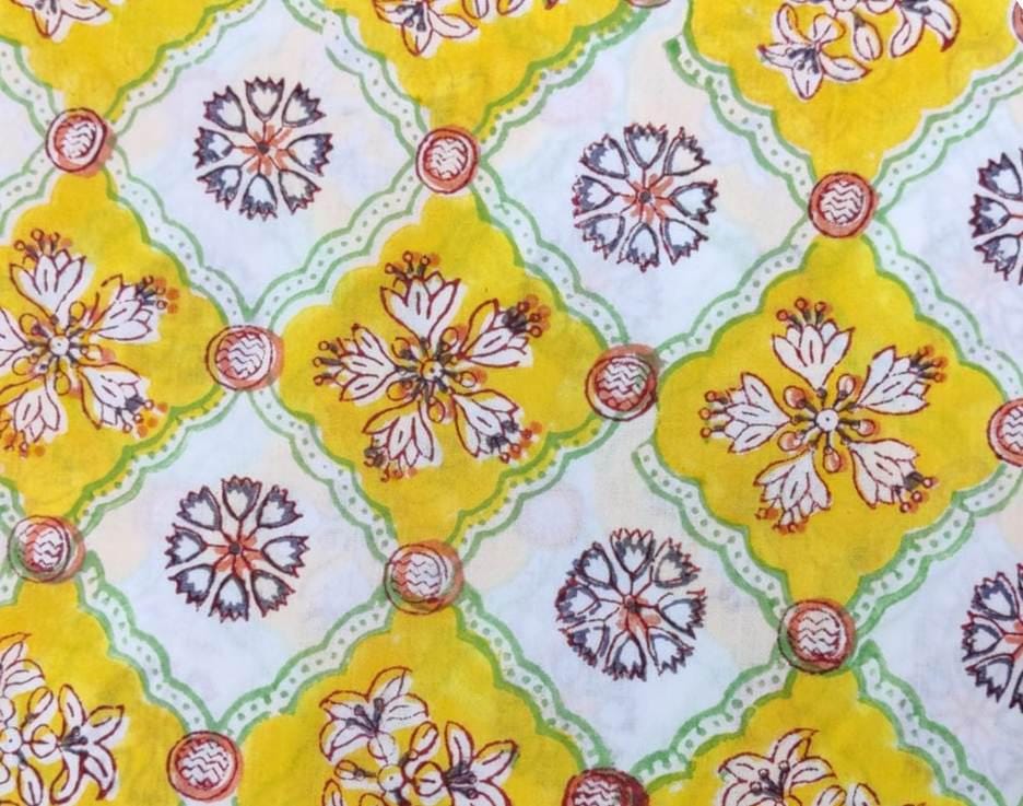 Hand Block Printed Cotton Fabric: Floral Print, Soft Sewing Material
