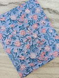 Blue Floral Cotton Fabric, Indian Block Print Fabric, Pink Flower Cotton Fabric, Botanical Vine Fabric, Quilting Fabric, Dressmaking Cotton
