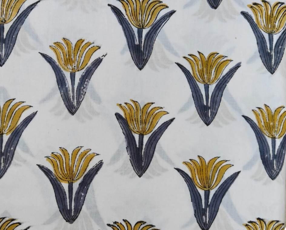 Mustard Yellow Floral Cotton Fabric, Minimalist Tulip Print, White Background Botanical Fabric, Modern Quilting Sewing Fabric By The Yard