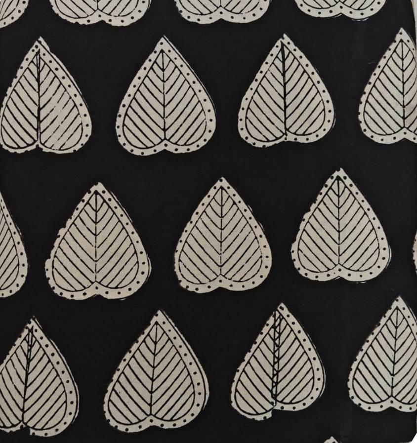 Black & White Leaf Print Cotton Fabric, Hand Block Print Style Indian Cotton, Craft Fabric by the Yard – Quilting, Dressmaking Home Decor