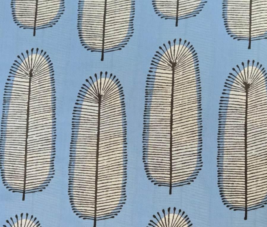 Blue Feather Print Cotton Fabric | Modern Minimal Leaf Pattern| Soft Indian Fabric by the Yard for  Dressmaking | Loose Running Fabric