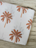 Rust Orange Palm Tree Cotton Fabric, Tropical Beach Print Fabric by the Yard, Coastal Sewing Fabric, Lightweight Cotton for Quilting Apparel