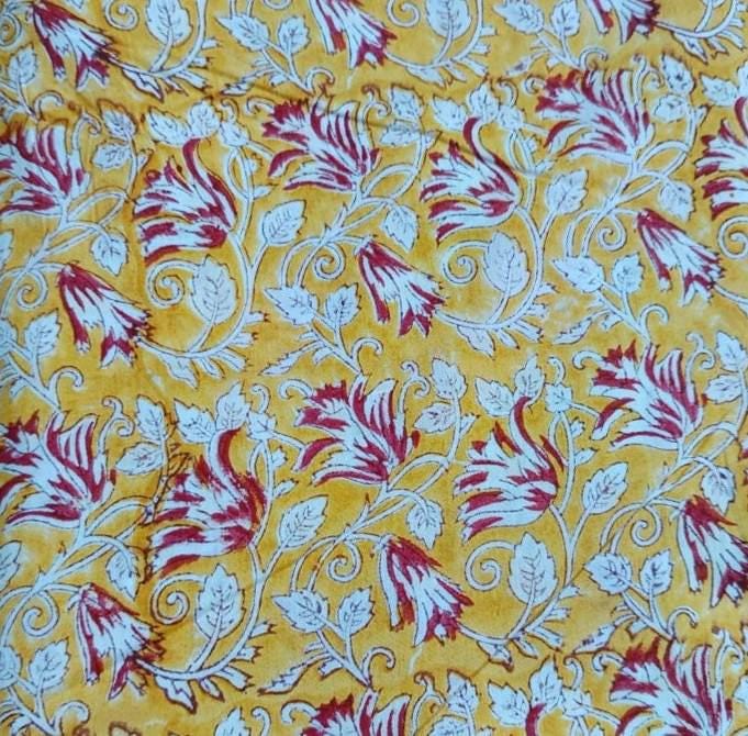 IndiaHand Block Print Fabric, Floral 100% Cotton Quilting Fabric By The Yard, Fabric For Dress Making, Loose Running Fabric, Napkin Fabric