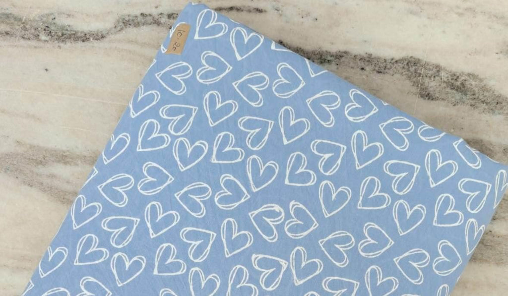 Designer Blue Heart Print Cotton Fabric | Hand Block Print White Heart Pattern Fabric | Floral 100% Cotton Quilting Fabric By The Yard