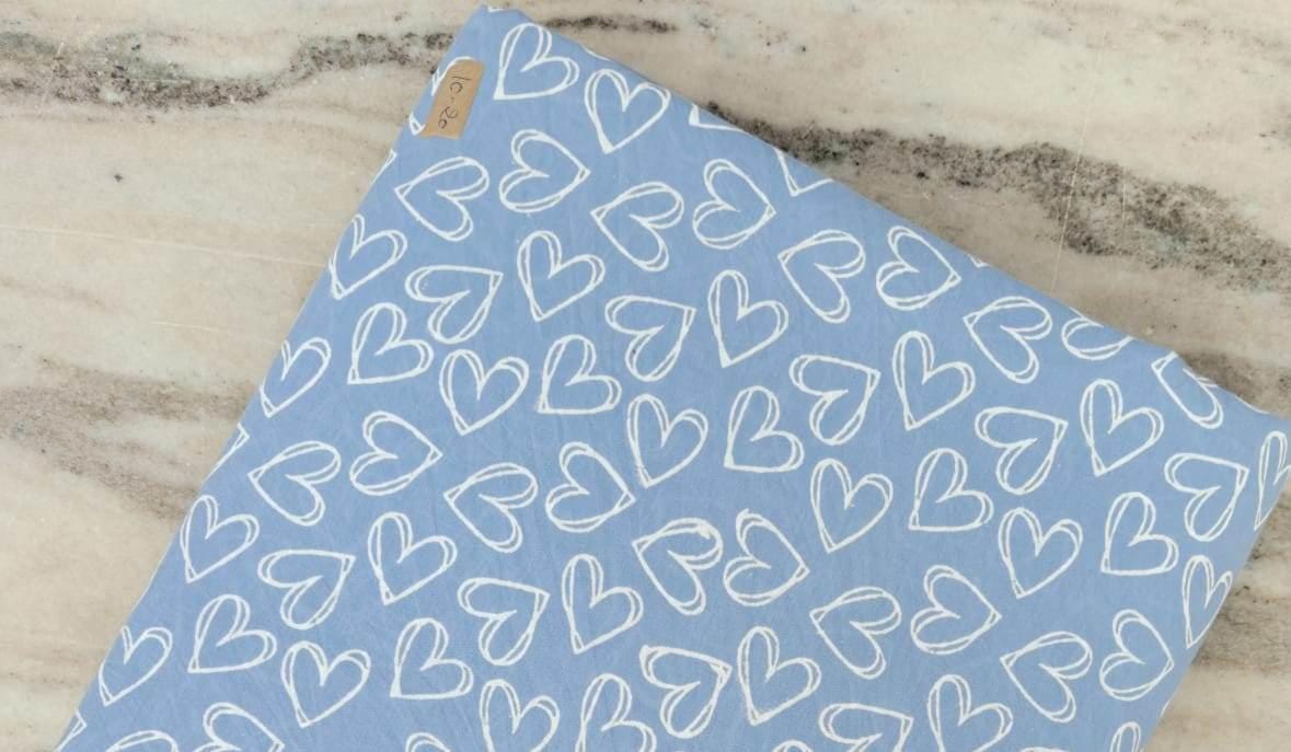 Designer Blue Heart Print Cotton Fabric | Hand Block Print White Heart Pattern Fabric | Floral 100% Cotton Quilting Fabric By The Yard