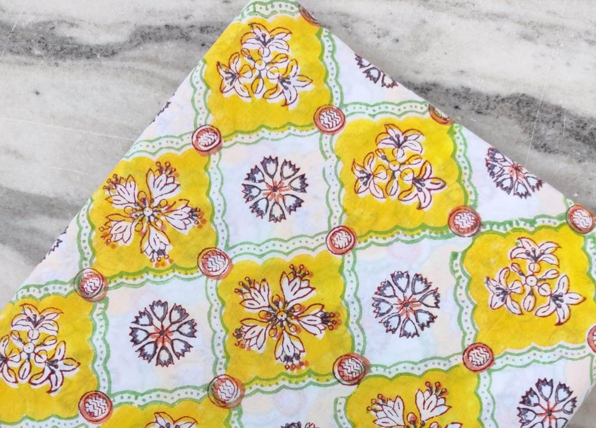 Hand Block Printed Cotton Fabric: Floral Print, Soft Sewing Material