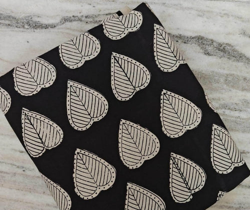 Black & White Leaf Print Cotton Fabric, Hand Block Print Style Indian Cotton, Craft Fabric by the Yard – Quilting, Dressmaking Home Decor