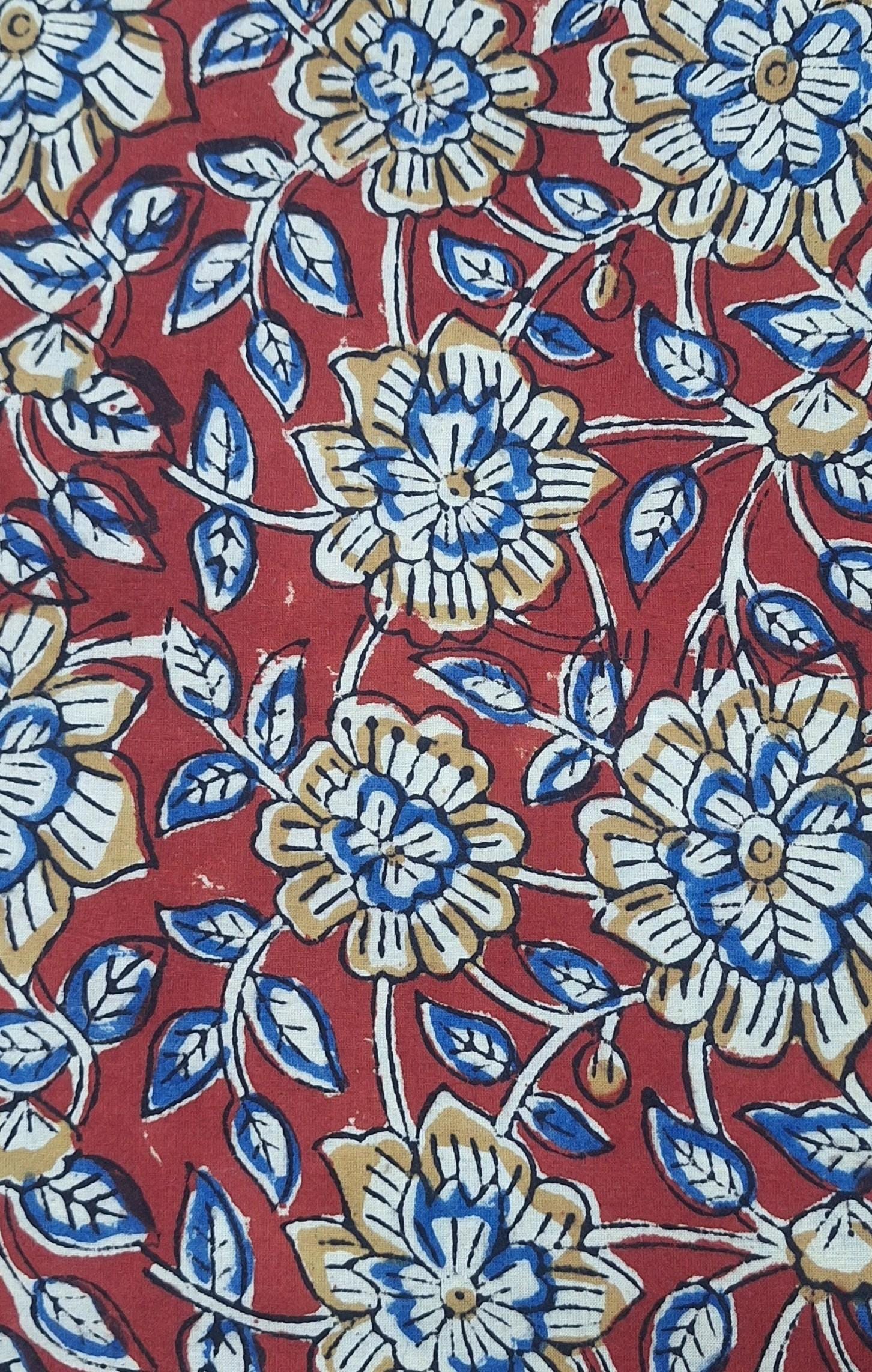 Green and Blue Hand Block Print Cotton Fabric, Floral Ethnic Cotton Fabric, Natural Cotton Cloth for Sewing, Indian Style Fabric by Yard
