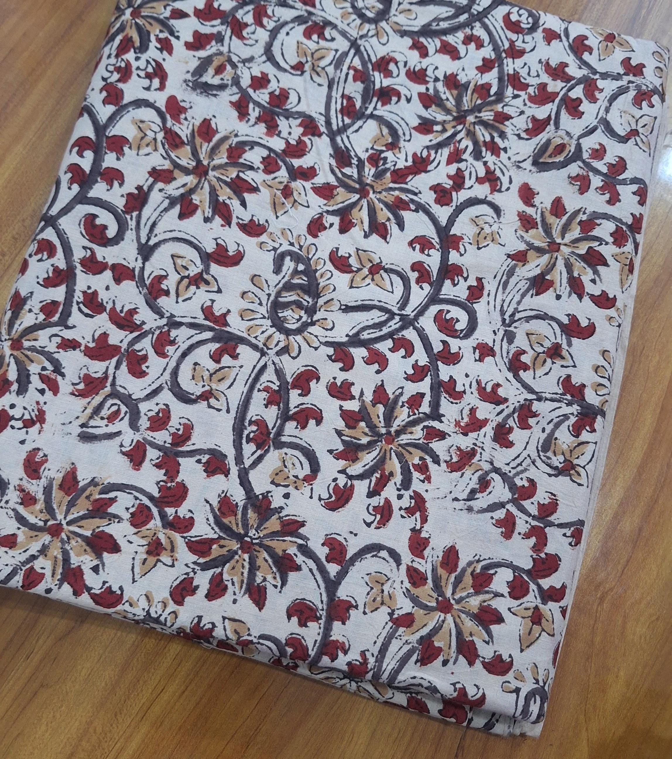 Red Floral Cotton Fabric, Hand Block Print Fabric, Indian Cotton Textile, Vintage Floral Fabric, Sewing Dressmaking Fabric, DIY Craft Fabric