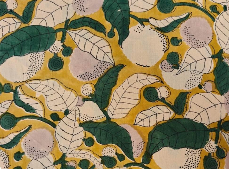 Lemon Botanical Fabric, Mustard Yellow Citrus Print with Green Leaves, Modern Floral Cotton Fabric, Fruit Pattern Sewing Fabric, Gifts