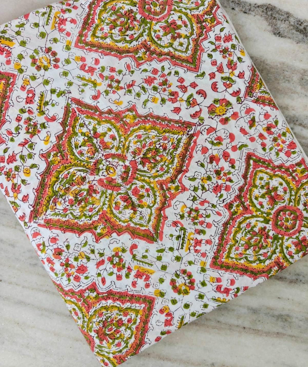 Floral Block Print Cotton Fabric, Indian Hand Block Print Fabric, Pink Green Yellow Cotton Cloth, Quilting Sewing Fabric, Craft By The Yard
