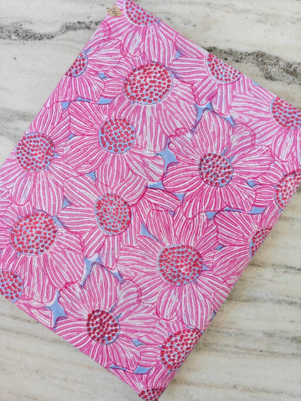 Pink Floral Cotton Fabric, Red Orange Hand Block Print by the Yard, Indian Soft Cotton for Quilting, Dressmaking, Sewing & Crafts, Gifts