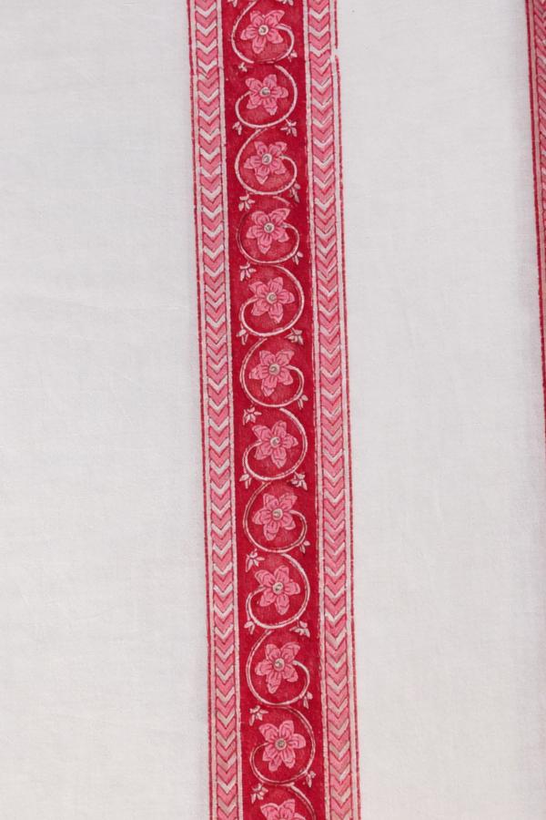 White & Red Floral Border Block Print Floral Cotton Fabric, Hand Block Print Fabric, Indian Cotton Fabric, Quilting Loose Running Fabric