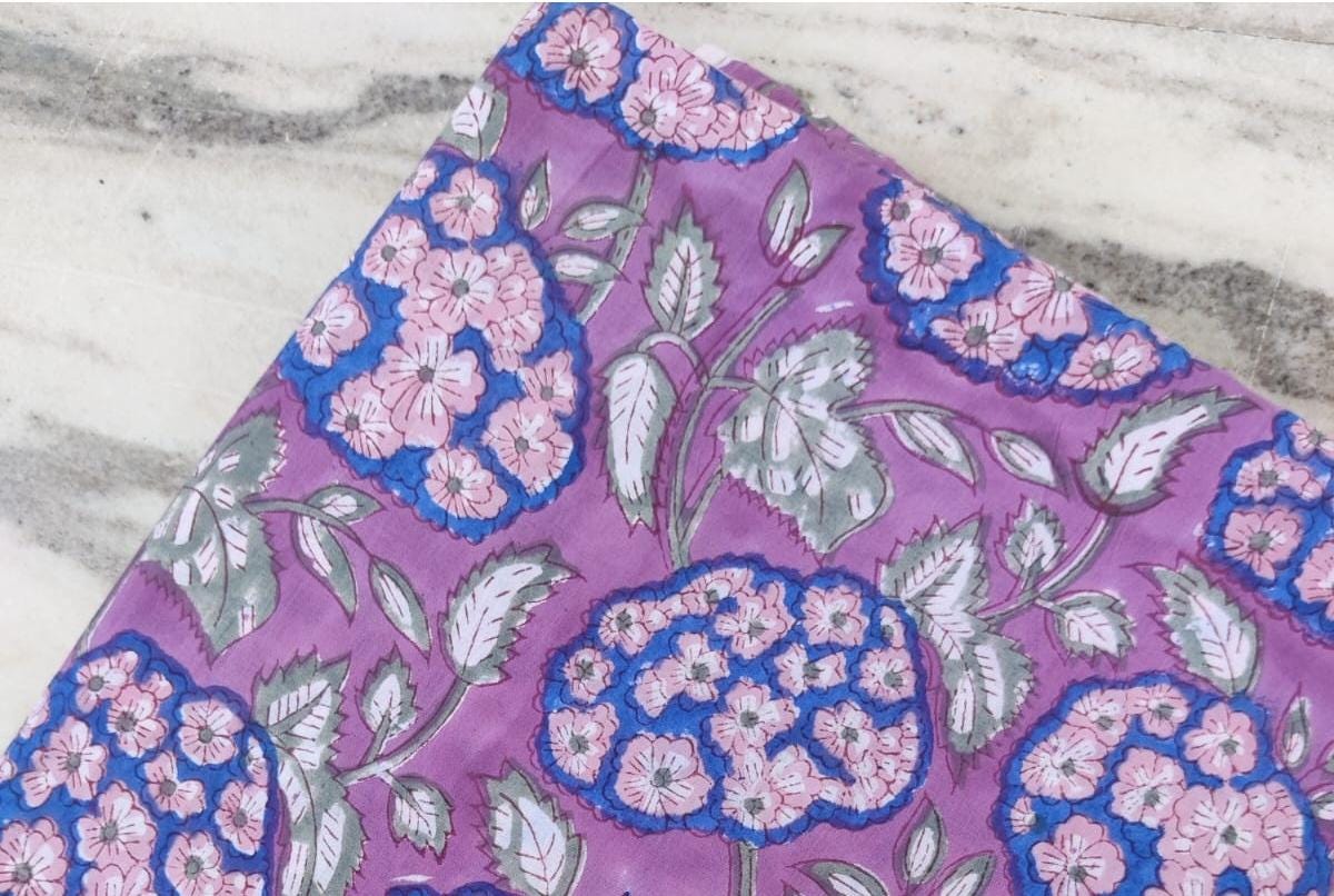 Pink Indian Hand Block Print Fabric, Floral 100% Cotton Quilting Fabric By The Yard, Handmade Fabric, Loose Running Fabric, Textile Fabric