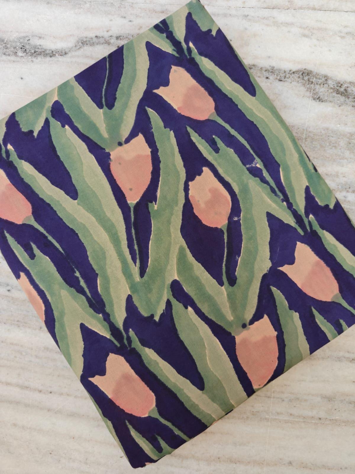 Tulip Floral Cotton Fabric, Flower Fabric, Peach Tulip Print, Green Leaf Floral Fabric, Quilting Sewing Fabric, Spring Garden Cotton Fabric
