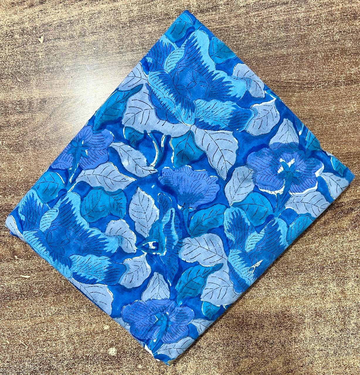 Blue Floral Cotton Fabric by the Yard, Hand Block Print Indian Cotton, Quilting Fabric, Boho Home Decor & Dressmaking Fabric, Running Fabric