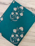 Teal Floral Cotton Fabric, Indian Block Print Fabric, Hand Block Style Fabric by the Yard Boho Floral Fabric for Sewing Quilting Dressmaking