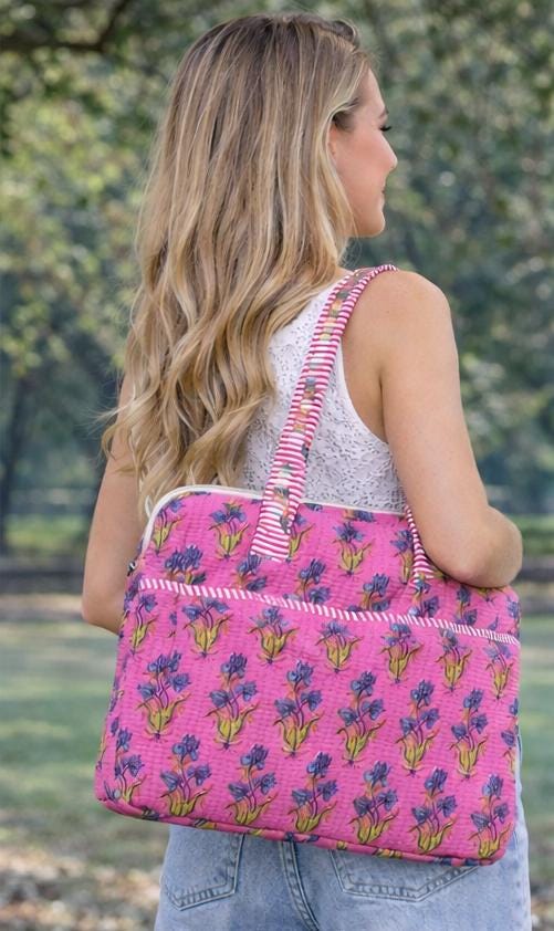 Handmade Quilted Laptop Bag | Floral Fabric Office Tote | Cotton Carry Bag with Handles | Zipper Work Bag | Gift for Women | Gift For Her