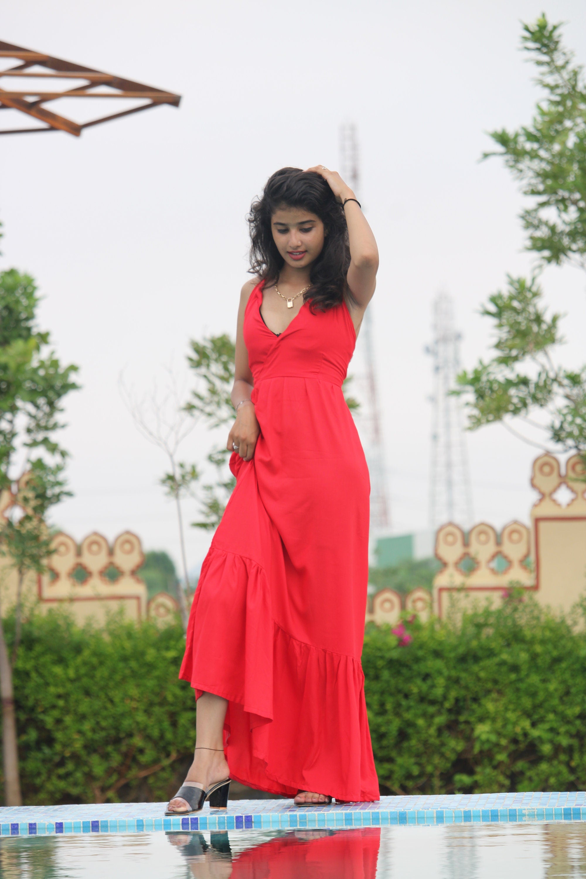 Red Rayon Maxi Dress: Tie Dye Bohemian Festival Dress