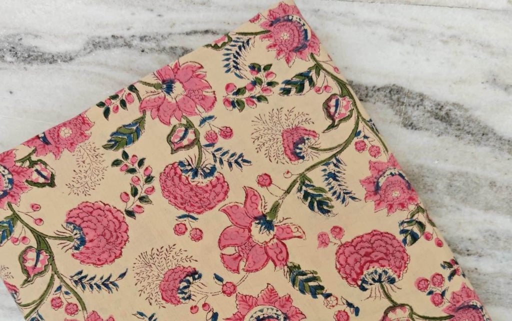 Green Cotton Fabric, Indian Soft Cotton by the Yard, Textile Fabric, Napkins, Table Cover Fabric, Floral Dressmaking Fabric, Christmas Decor