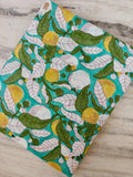 Lemon Print Cotton Fabric, Fruit Cotton Fabric by The Yard, Green Leaf Summer Fabric, Block Print Cotton Fabric Dress Making, Textile Fabric