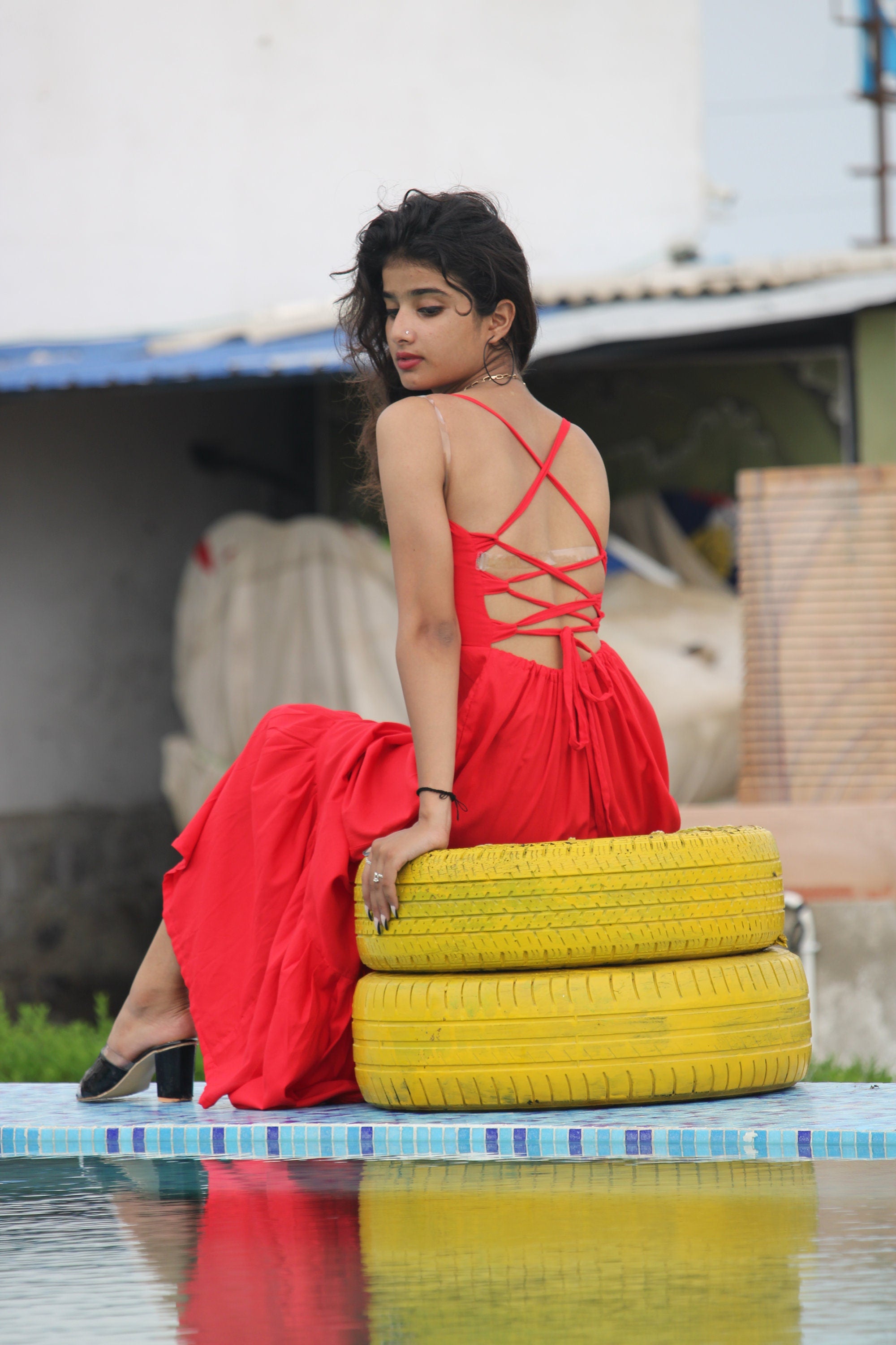 Red Rayon Maxi Dress: Tie Dye Bohemian Festival Dress