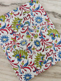 Floral Cotton Fabric, Block Print Fabric, Indian Hand Block Print Fabric, Boho Flower Fabric, Red Blue Green Fabric by Yard, Craft Fabric
