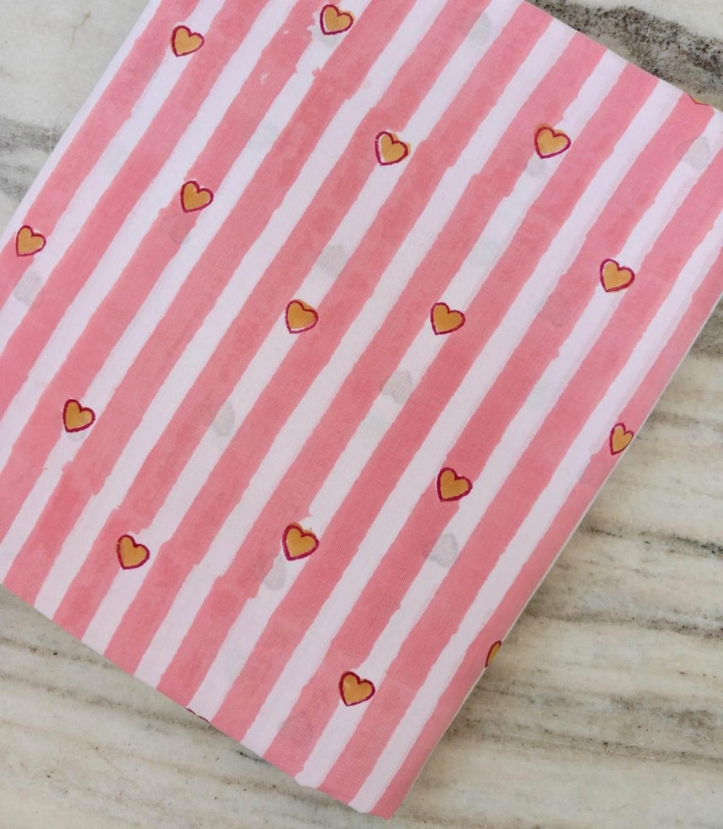 Pink Stripe Heart Cotton Fabric by the Yard, Valentine Heart Fabric, Cute Love Print Fabric, Apparel Sewing Material, Romantic Craft Fabric