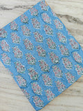 Blue Hand Block Print Cotton Fabric, White Floral Indian Fabric by the Yard, Fabric For Dressmaking, Loose Running Fabric, Personlized Gift