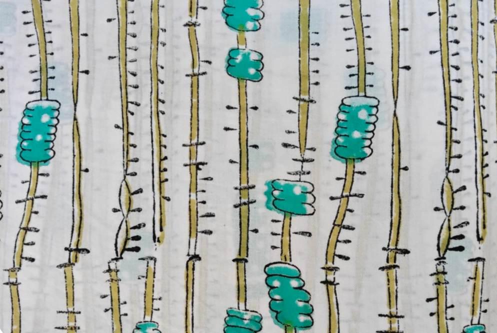 White & Teal Block Print Cotton Fabric, Modern Stripe Floral Fabric, Lightweight Dressmaking Cotton, Cotton Dress Fabric, White Fabric