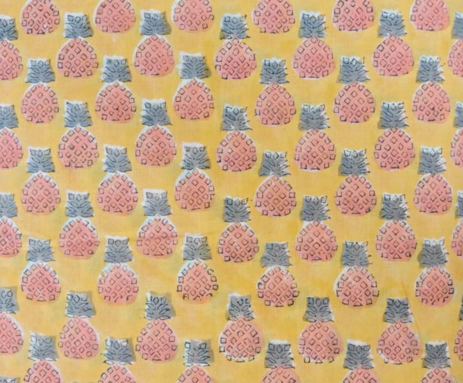 Yellow Pineapple Cotton Fabric, Tropical Fruit Print Fabric, Summer Cotton Fabric by the Yard, Pineapple Pattern Fabric for Sewing Fabric