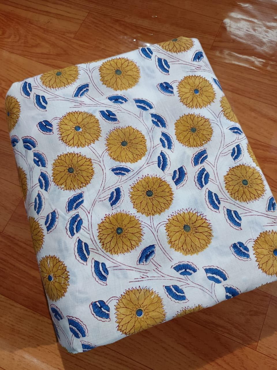 Hand Block Print Cotton Fabric: Floral Sewing Material By The Yard