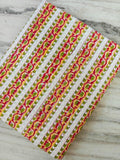 Red Yellow Floral Stripe Cotton Fabric, Indian Hand Block Print Cotton Fabric, Green Boho Stripe Material for Sewing Fabric For Dress Making