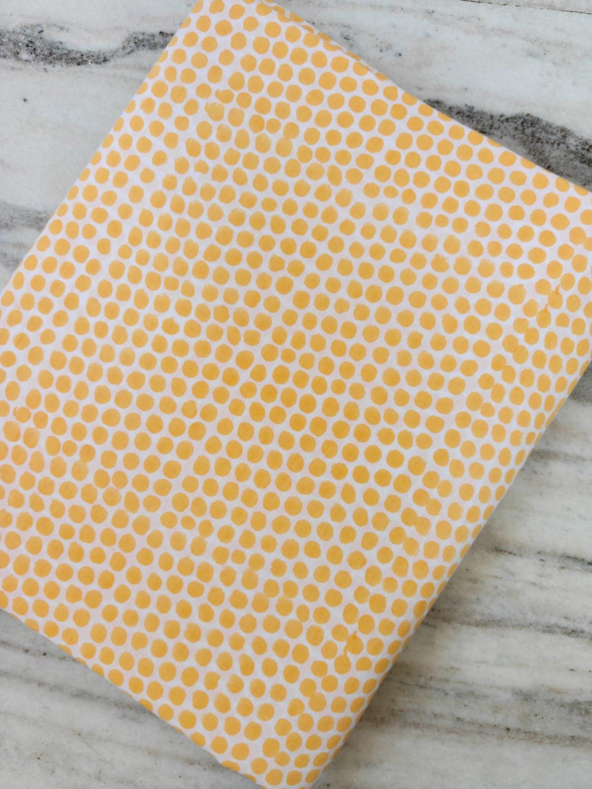 Yellow Polka Dot Cotton Fabric, Hand Block Print Textile, Mustard Dot Print Fabric, Soft Lightweight Cotton, Sewing Craft Fabric By the Yard