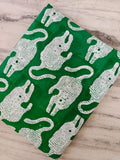 Green Elephant Hand Block Print Cotton Fabric, Indian Animal Print Textile, Quilting, Upholstery, Nursery Craft Fabric, Safari Theme Fabric