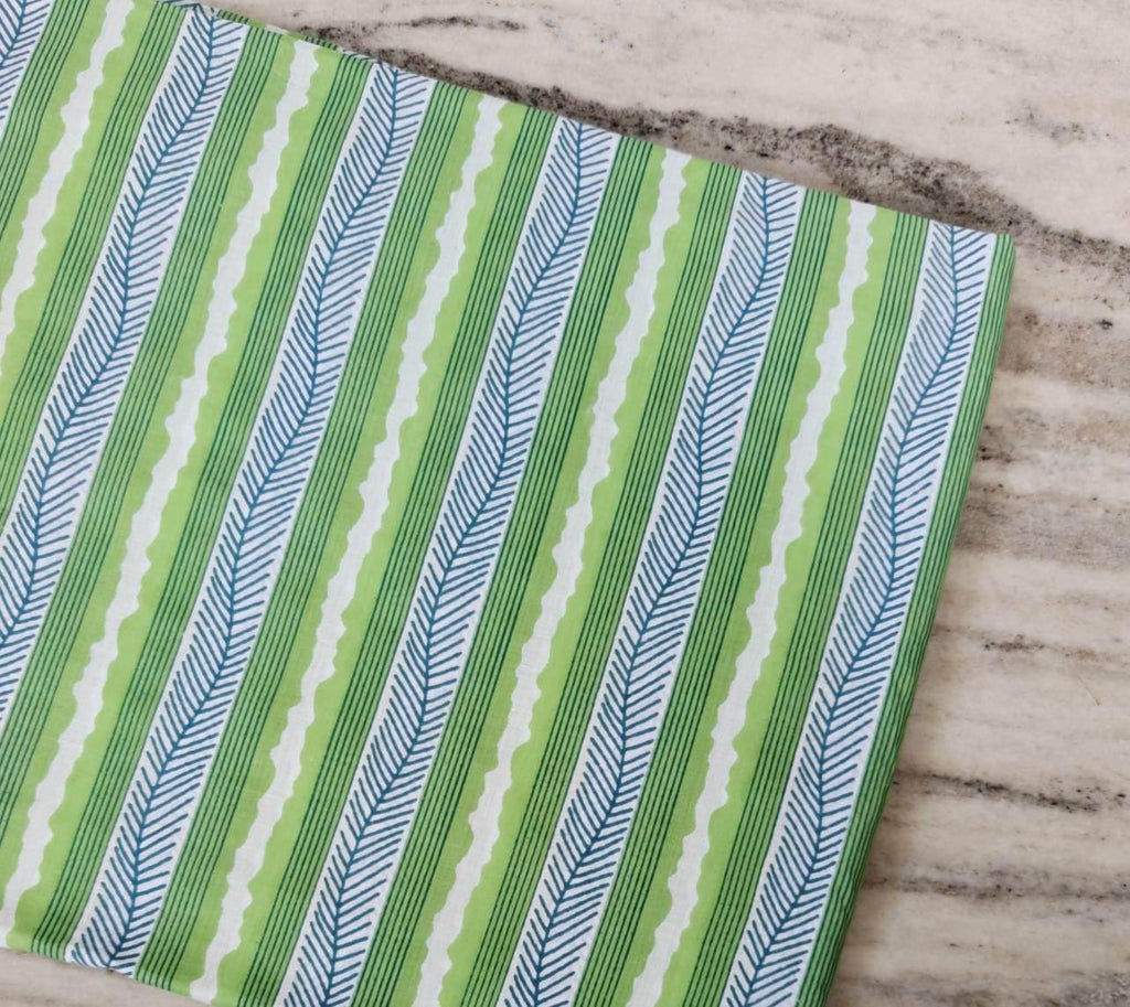 Green Leaf Stripe Cotton Fabric, Stripe Fabric, Tropical Fabric, Dress Making Fabric, Quilting Fabric by Yard, Curtain Upholstery Textile
