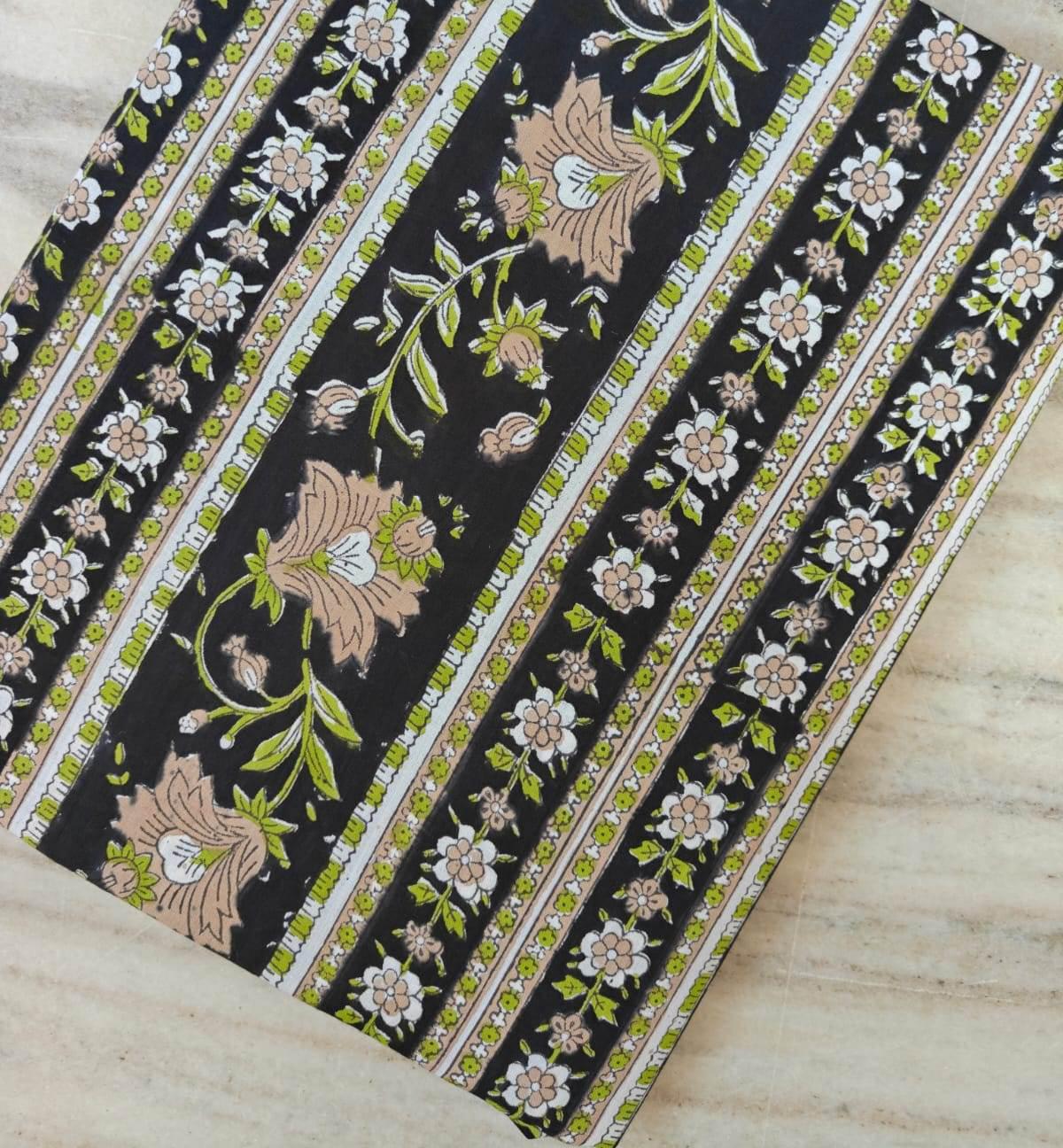 Black Floral Cotton Fabric by the Yard, Vintage Stripe Flower Print, Green Beige Botanical Quilting Sewing Fabric, Curtain Fabric, Napkins
