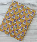 Mustard Yellow Floral Cotton Fabric, Purple Flower Block Print Fabric, Indian Cotton Fabric by the Yard, Lightweight Sewing Quilting Fabric