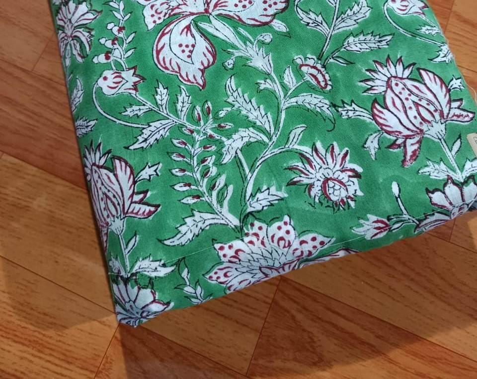 Green Pink Color Indian Hand Block Print Fabric, 100% Cotton Quilting Fabric By The Yard, Fabric For Dress Making, Loose Running Fabric
