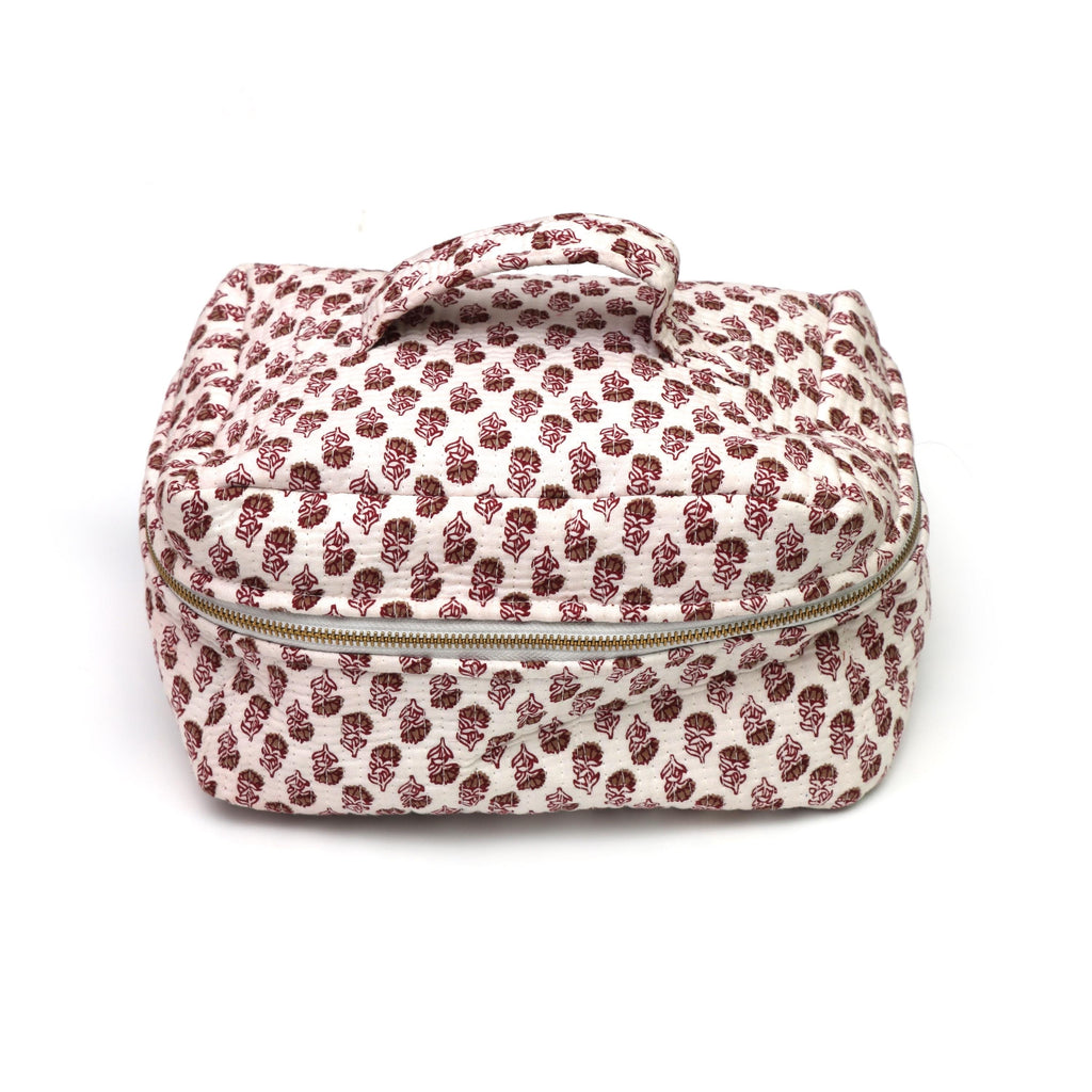 Kantha Quilted Makeup Bag | Cotton Block Print Vanity Case with Zip & Handle | Block Print Zipper Bag | Floral Toiletry Bag | Christmas Gift