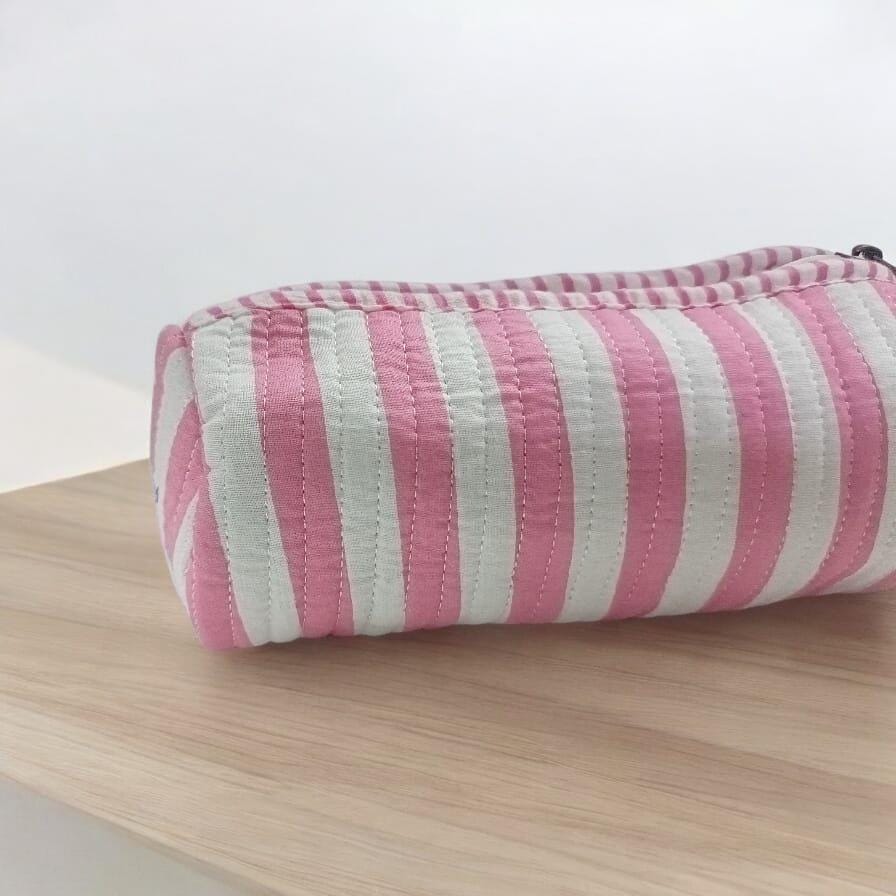 Pink Cotton Pencil Case, Hand Block Cotton Fabric Pencil Case, Christmas Gift, Gift For Wife, Birthday Gift, Pencil Case, Pink Quilted Pouch
