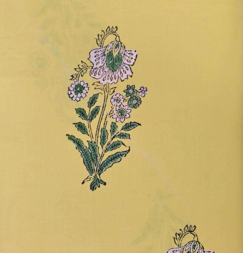 Yellow Floral Cotton Fabric, Hand Block Print Cotton, Indian Buta Print Fabric, Soft Cotton Yardage, Dressmaking Quilting Fabric, Napkins