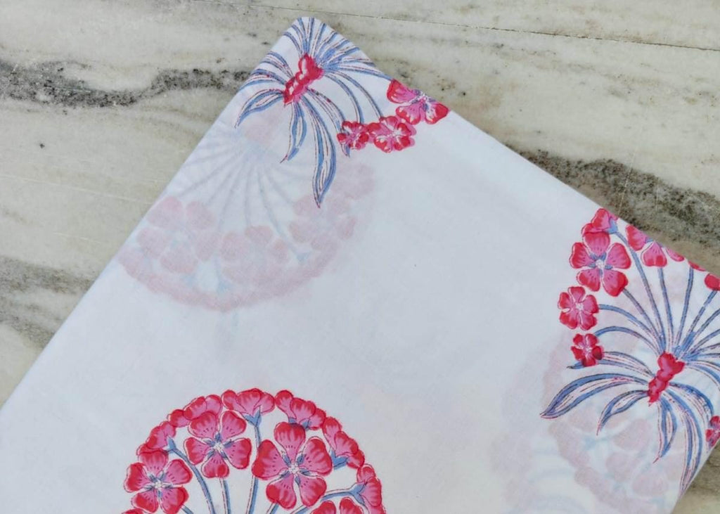 Pink Designer Hand Block Print Fabric, Floral 100% Cotton Quilting Fabric By The Yard, Fabric For Dress Making, Loose Running Fabric